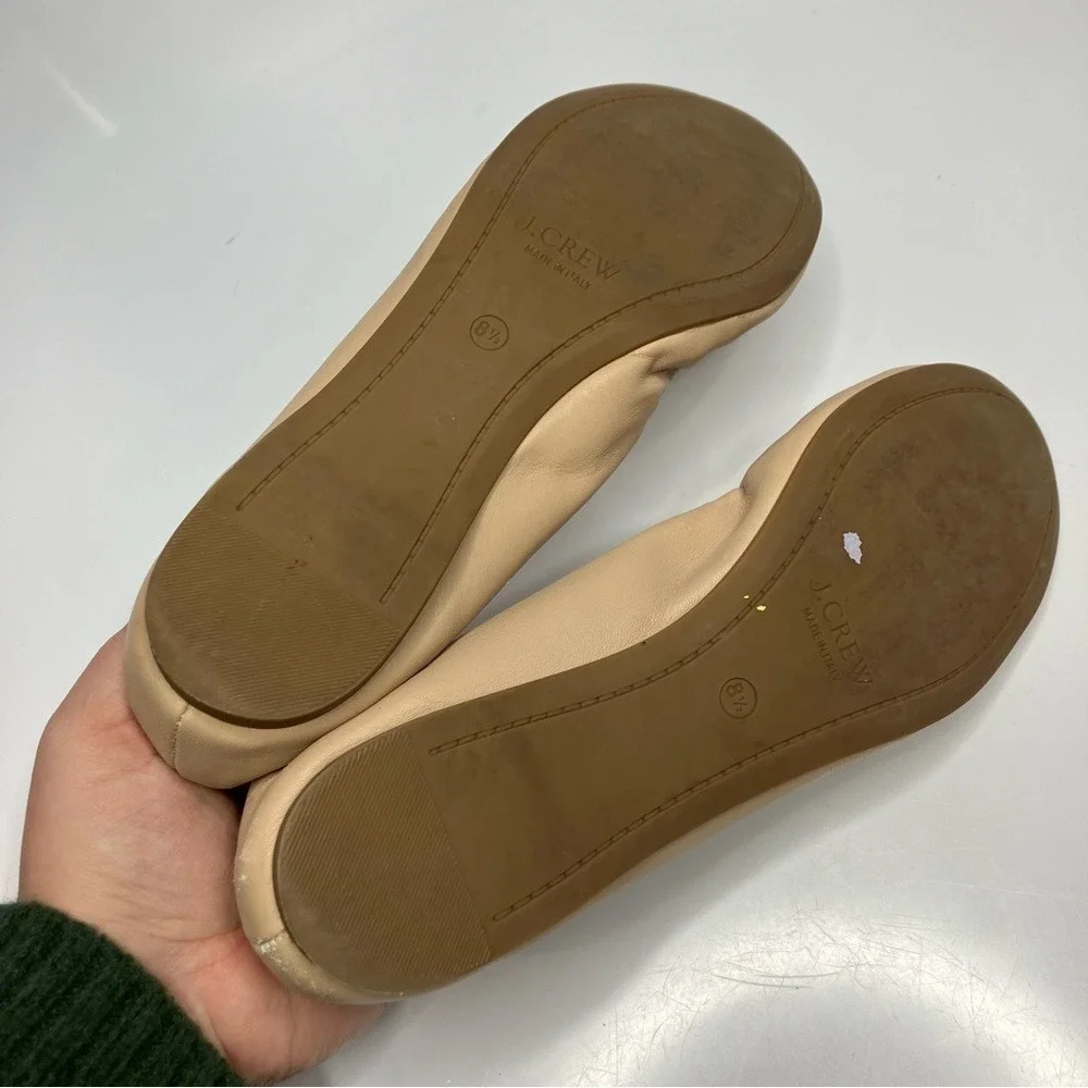 J. Crew cream‎ leather ballet flats made in Italy gold studded size 8.5